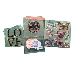 Clear Cling Stamps Set Flowers Butterflies Sentiments Love & Happy Birthday Desi